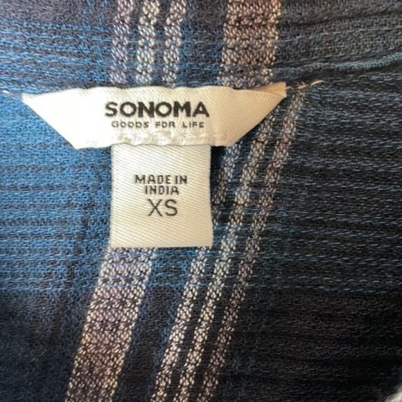 Sonoma Size XS Blue White Plaid Knit Soft Slouchy Western Rodeo Button Down - Picture 5 of 11